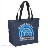 We Wear Blue For Autism Awareness Puzzle Rainbow Tote Bag thumb 2