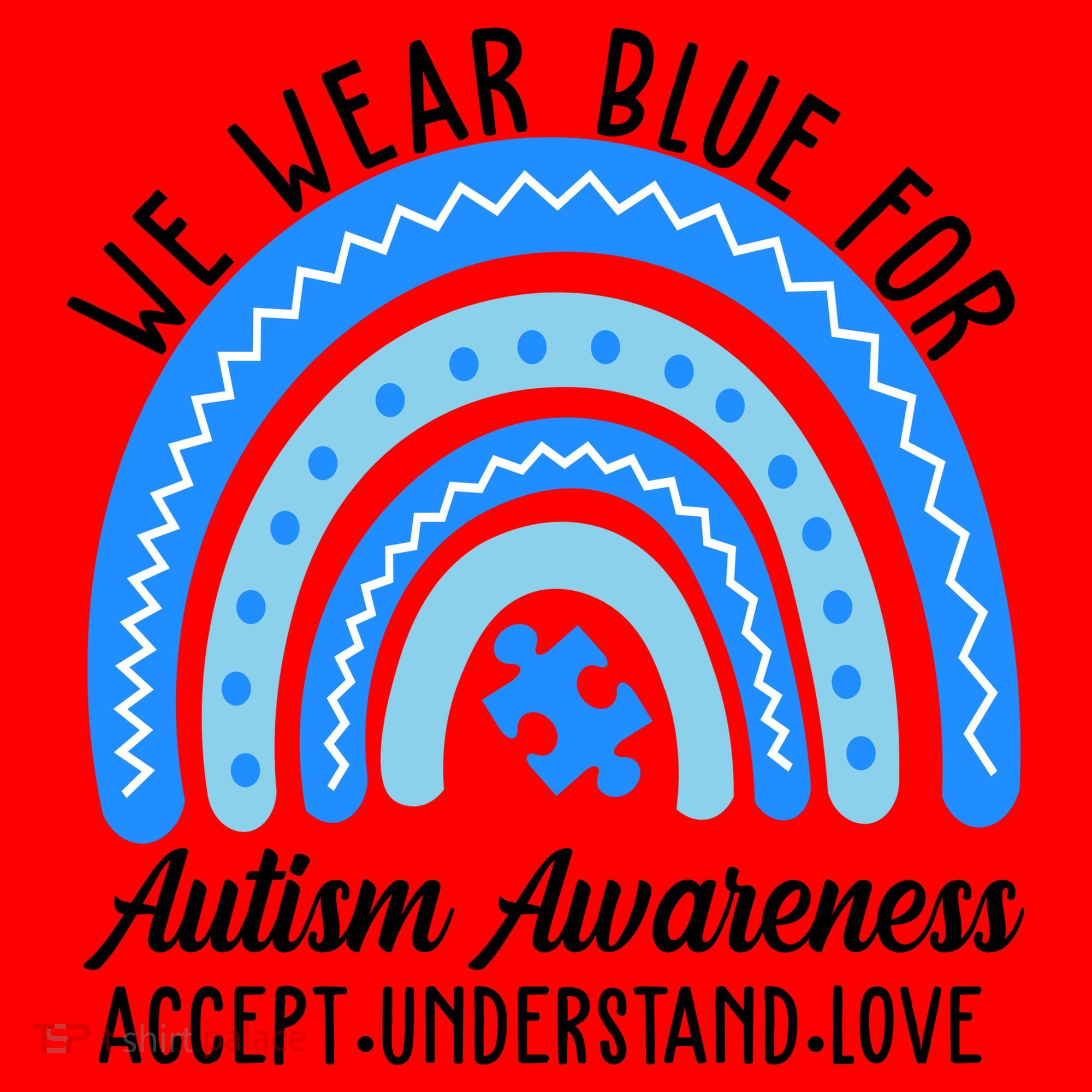 We Wear Blue For Autism Awareness Puzzle Rainbow Santa Hat