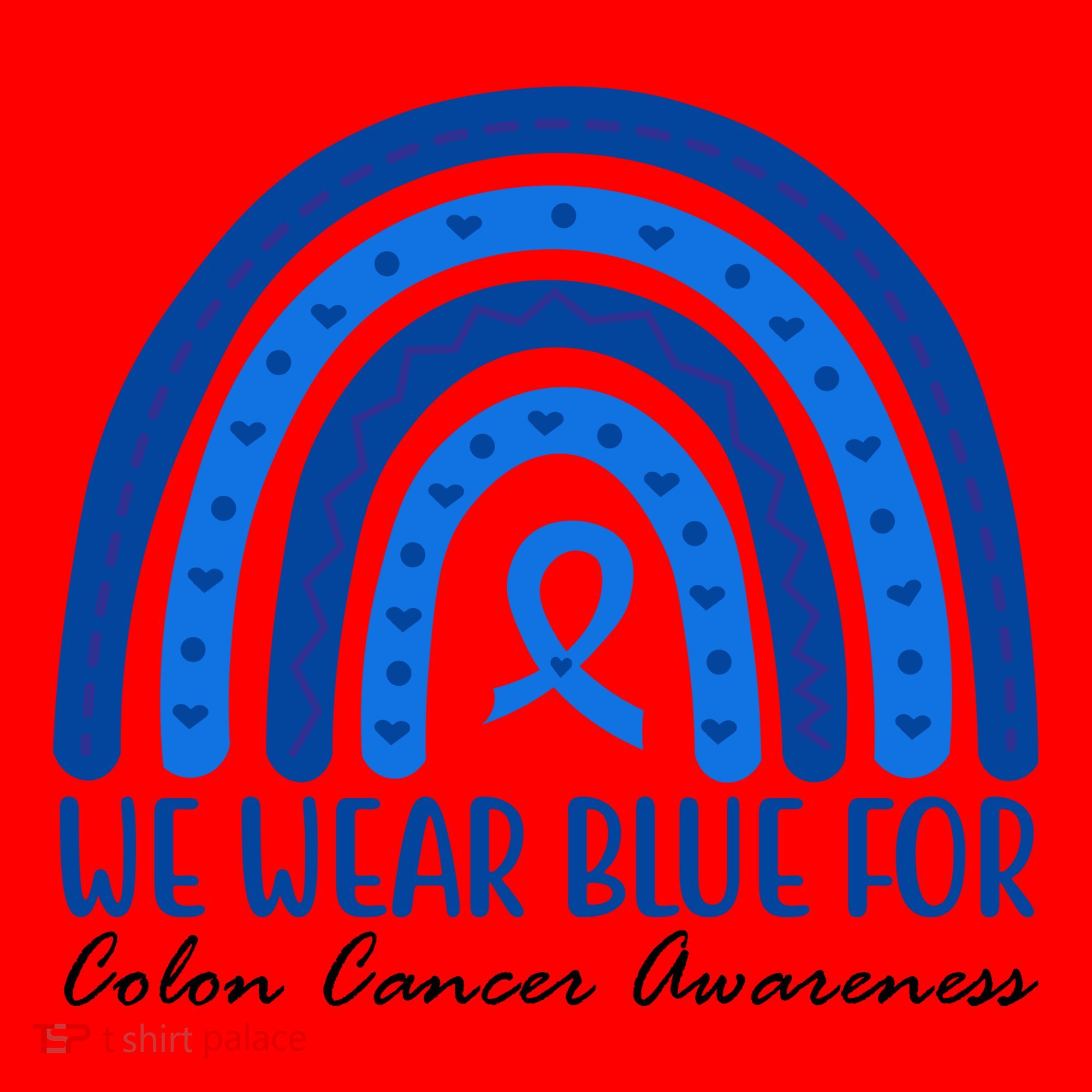 We Wear Blue For Colon Cancer Awareness Rainbow Ribbon Santa Hat