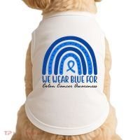 We Wear Blue For Colon Cancer Awareness Rainbow Ribbon Doggie Tank thumb 0