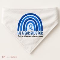 We Wear Blue For Colon Cancer Awareness Rainbow Ribbon USA-Made Doggie Bandana thumb 0