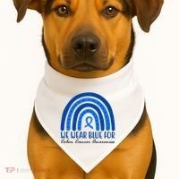 We Wear Blue For Colon Cancer Awareness Rainbow Ribbon USA-Made Doggie Bandana thumb 1