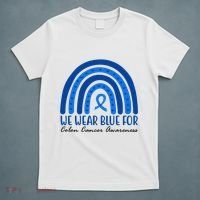 We Wear Blue For Colon Cancer Awareness Rainbow Ribbon T-Shirt thumb 5