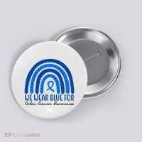 We Wear Blue For Colon Cancer Awareness Rainbow Ribbon Button thumb 0