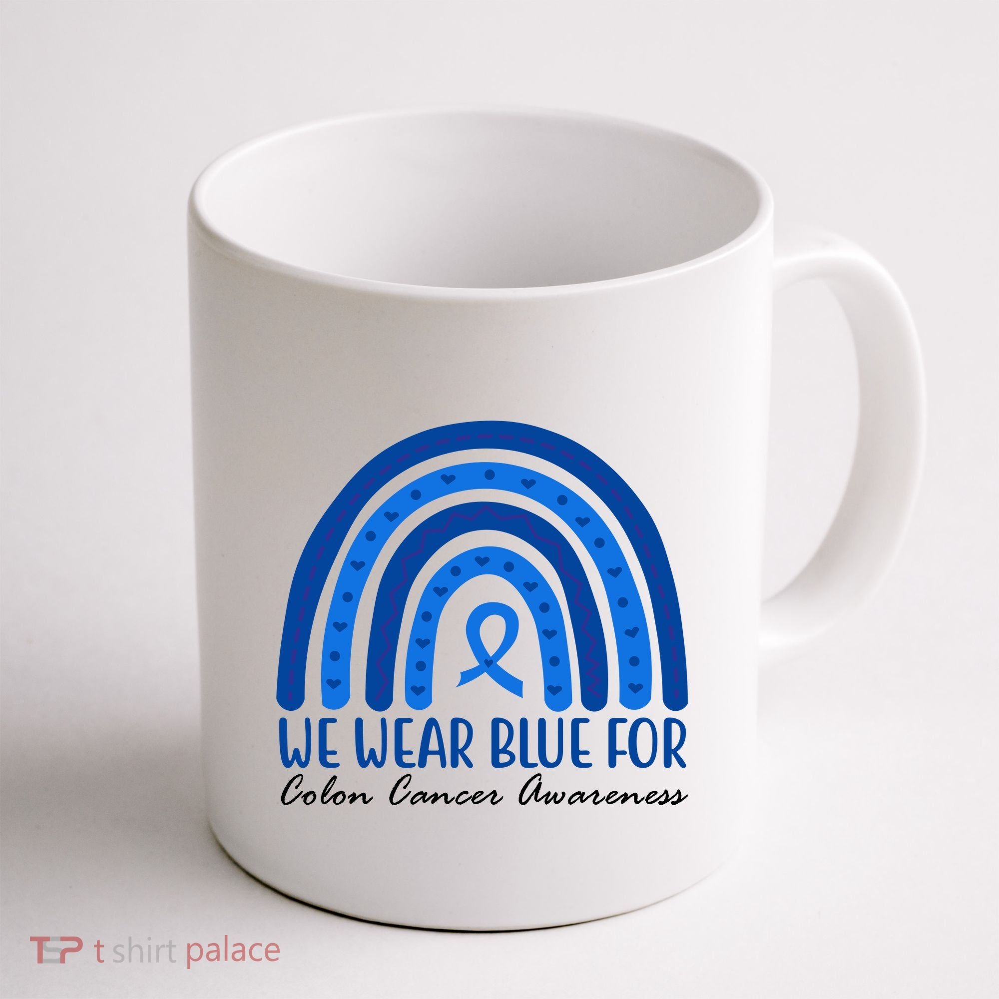 We Wear Blue For Colon Cancer Awareness Rainbow Ribbon Coffee Mug