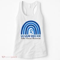 We Wear Blue For Colon Cancer Awareness Rainbow Ribbon Women's Tank Top thumb 0