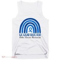We Wear Blue For Colon Cancer Awareness Rainbow Ribbon Tank Top thumb 0