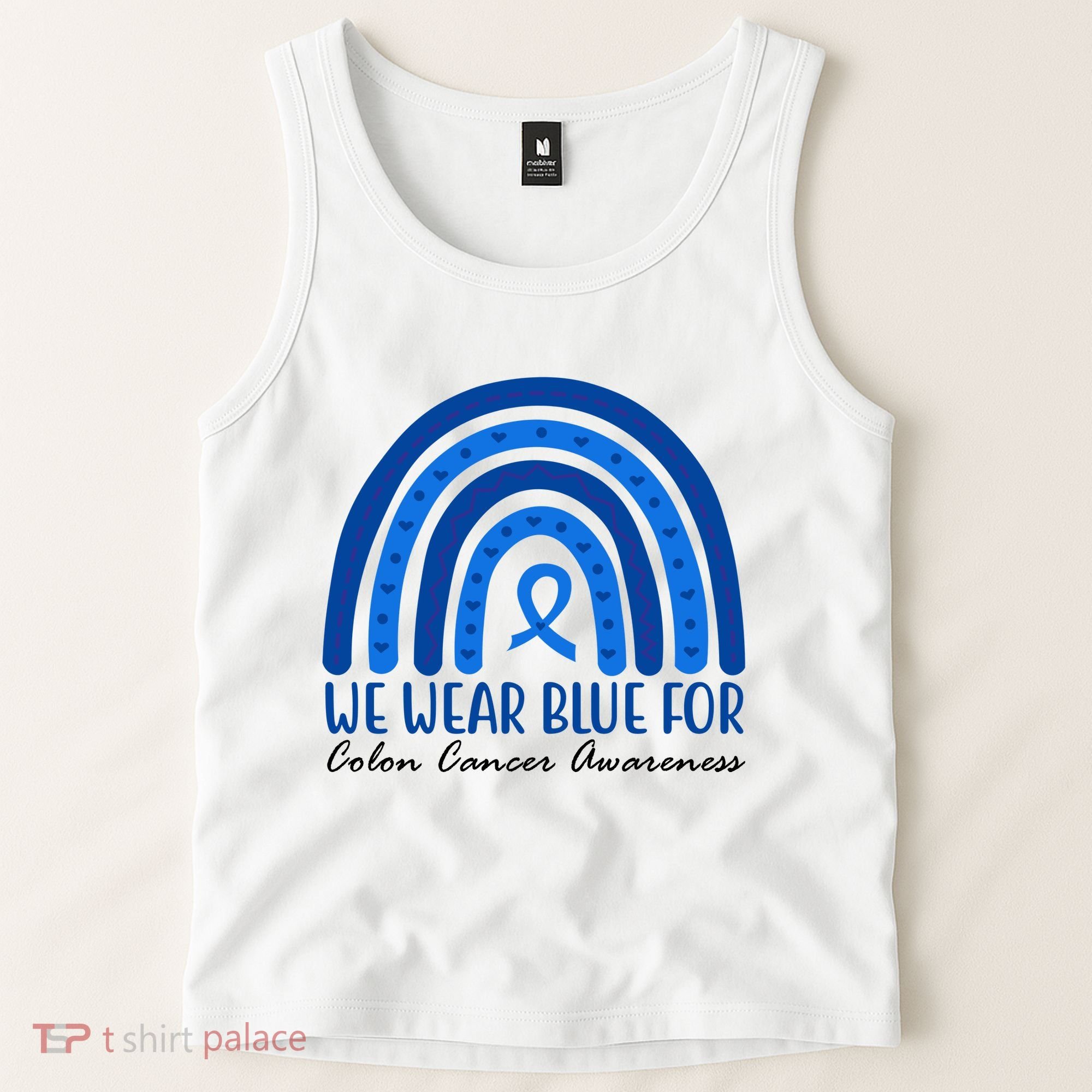 We Wear Blue For Colon Cancer Awareness Rainbow Ribbon Tank Top