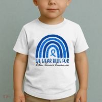 We Wear Blue For Colon Cancer Awareness Rainbow Ribbon Toddler T-Shirt thumb 2