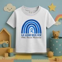 We Wear Blue For Colon Cancer Awareness Rainbow Ribbon Toddler T-Shirt thumb 3