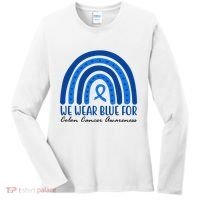 We Wear Blue For Colon Cancer Awareness Rainbow Ribbon Women's Long Sleeve Shirt thumb 0