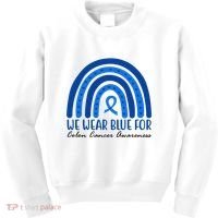 We Wear Blue For Colon Cancer Awareness Rainbow Ribbon Kids Sweatshirt thumb 0