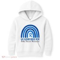 We Wear Blue For Colon Cancer Awareness Rainbow Ribbon Kids Hoodie thumb 0