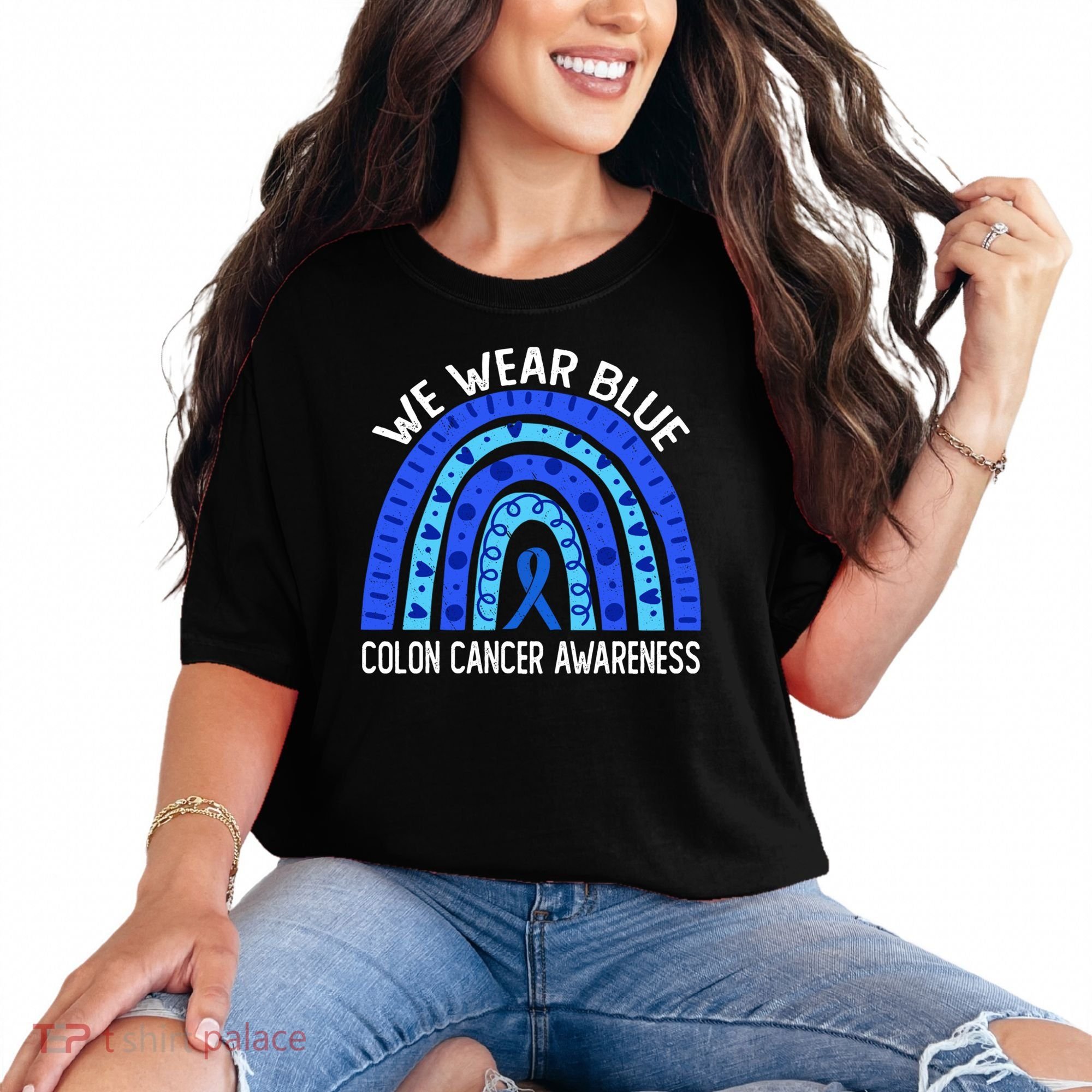 We Wear Blue Rainbow For Colon Cancer Awareness Meaningful Gift Comfort Colors T-Shirt