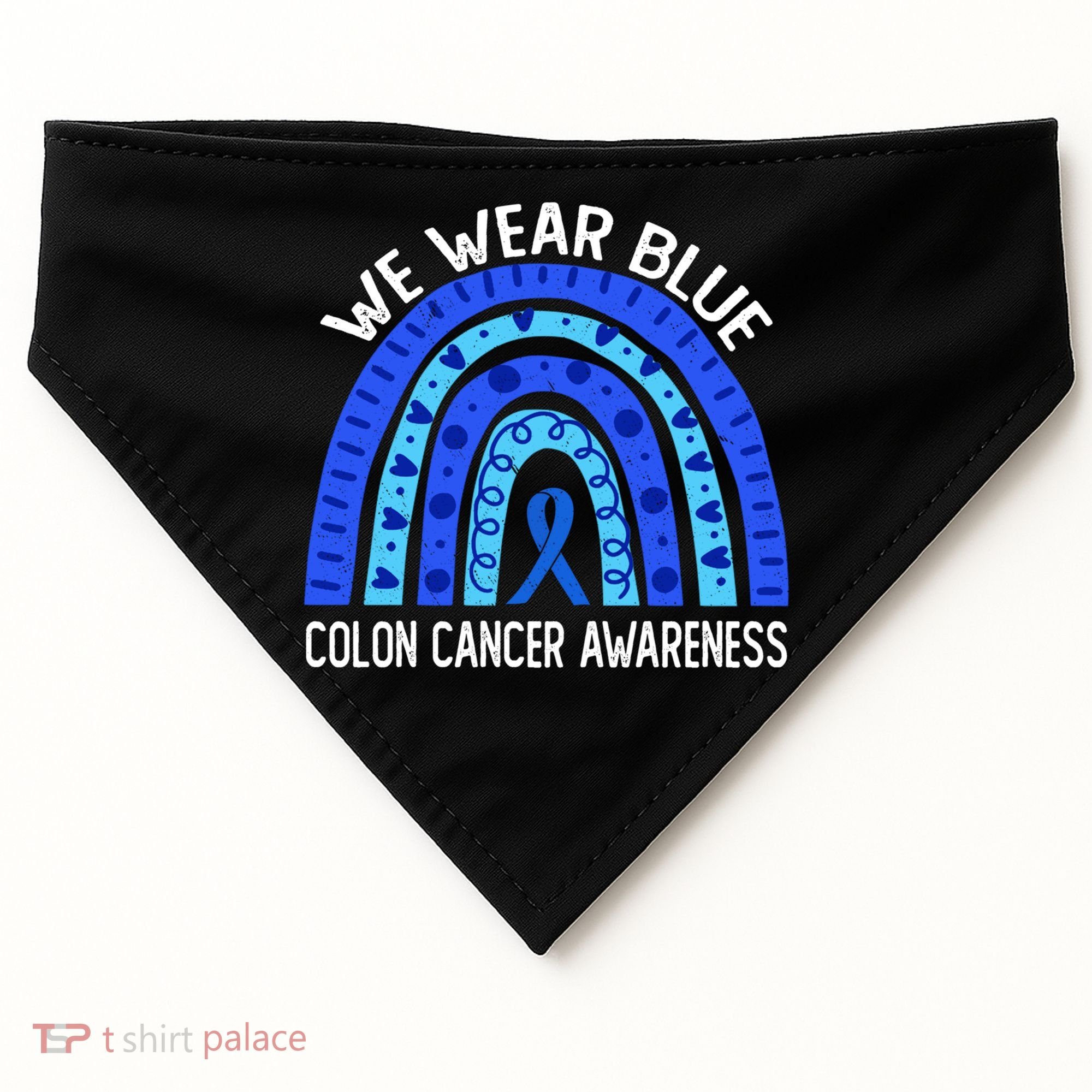 We Wear Blue Rainbow For Colon Cancer Awareness Meaningful Gift USA-Made Doggie Bandana