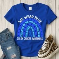 We Wear Blue Rainbow For Colon Cancer Awareness Meaningful Gift Women's T-Shirt thumb 3