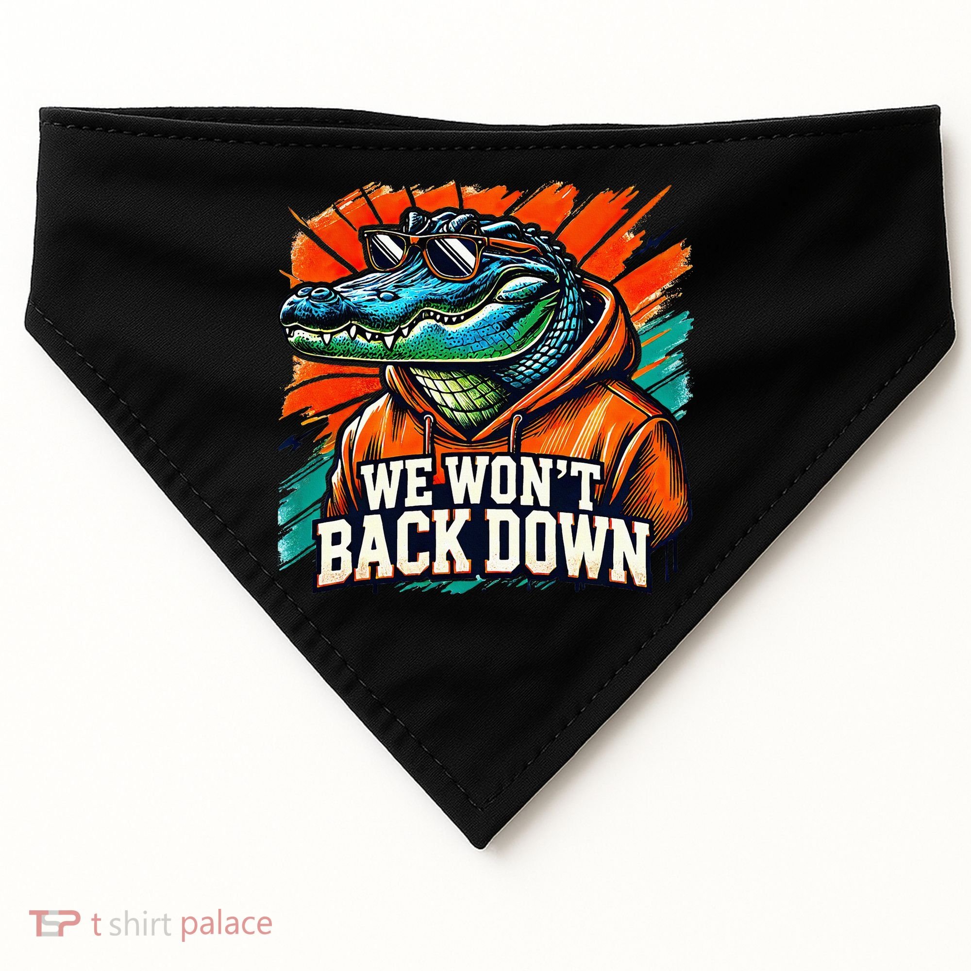 We WonT Back Down Blue And Orange Gator White USA-Made Doggie Bandana