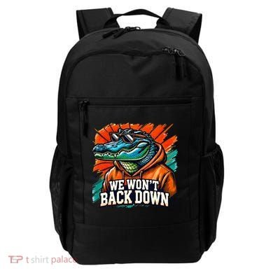 We WonT Back Down Blue And Orange Gator White Backpack