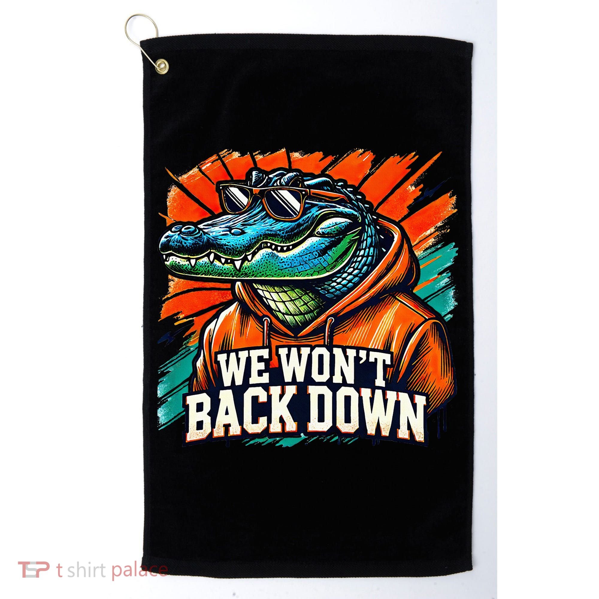 We WonT Back Down Blue And Orange Gator White Golf Towel