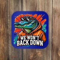 We WonT Back Down Blue And Orange Gator White Coaster thumb 0