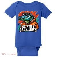 We WonT Back Down Blue And Orange Gator White Baby Bodysuit thumb 0