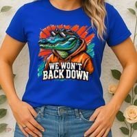 We WonT Back Down Blue And Orange Gator White Women's T-Shirt thumb 2