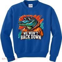 We WonT Back Down Blue And Orange Gator White Kids Sweatshirt thumb 0