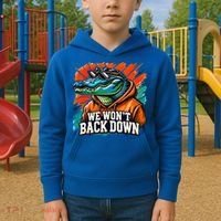 We WonT Back Down Blue And Orange Gator White Kids Hoodie thumb 2