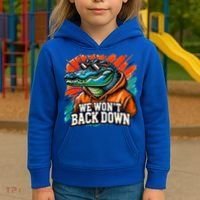 We WonT Back Down Blue And Orange Gator White Kids Hoodie thumb 3