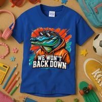 We WonT Back Down Blue And Orange Gator White Kids T-Shirt thumb 3