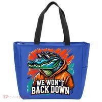 We WonT Back Down Blue And Orange Gator White Tote Bag thumb 0