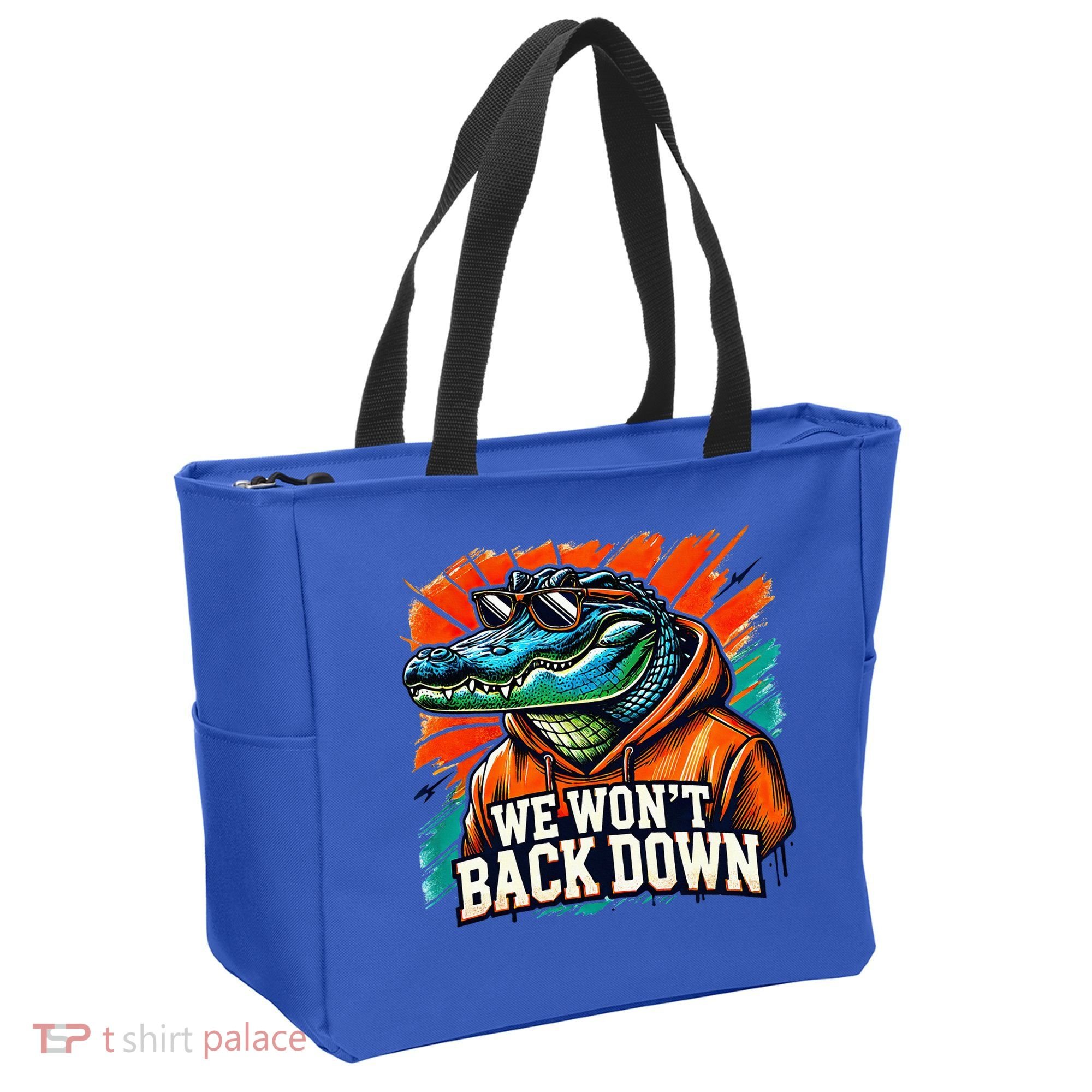 We WonT Back Down Blue And Orange Gator White Tote Bag