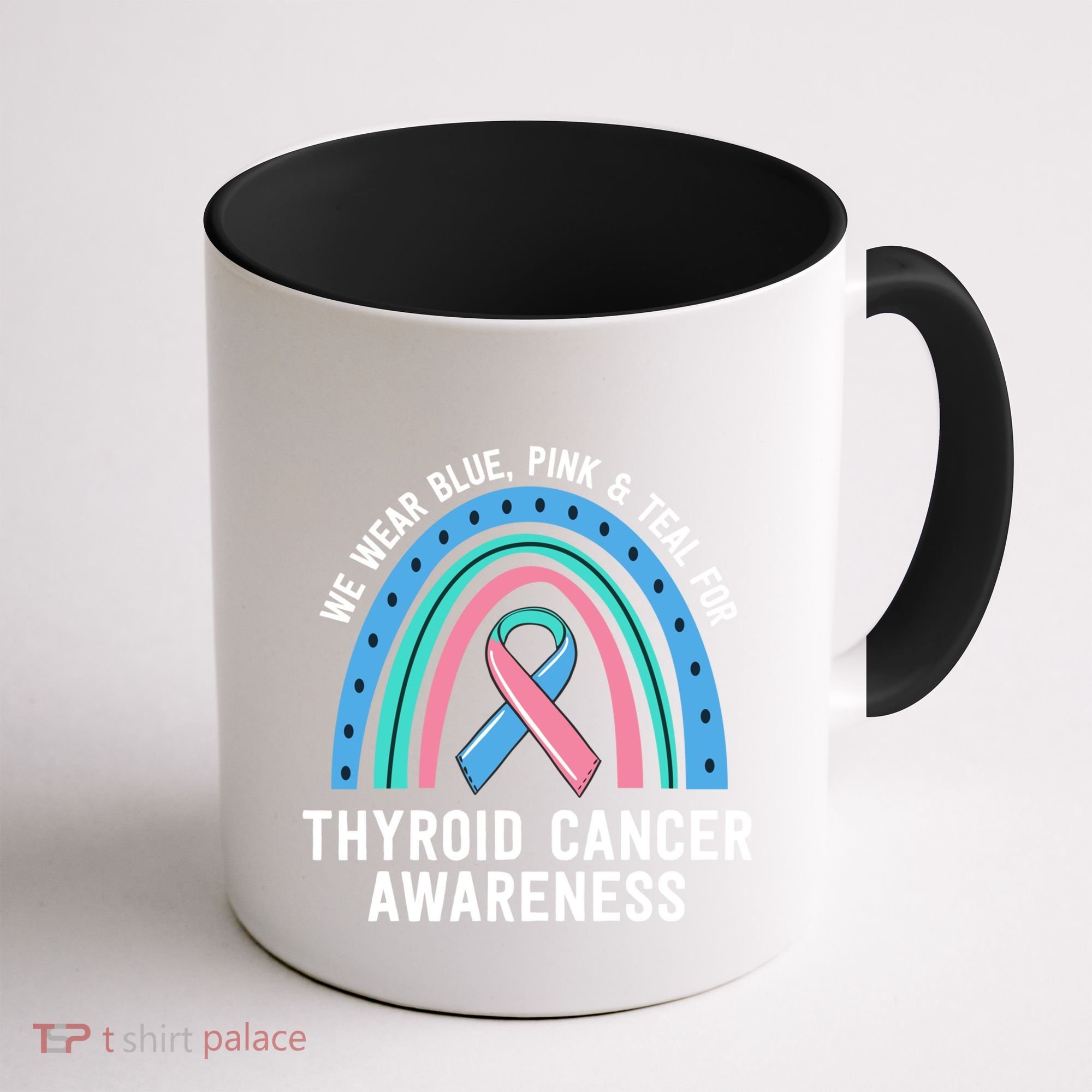 We Wear Blue Pink Teal Thyroid Cancer Awareness Family Group Gift Coffee Mug