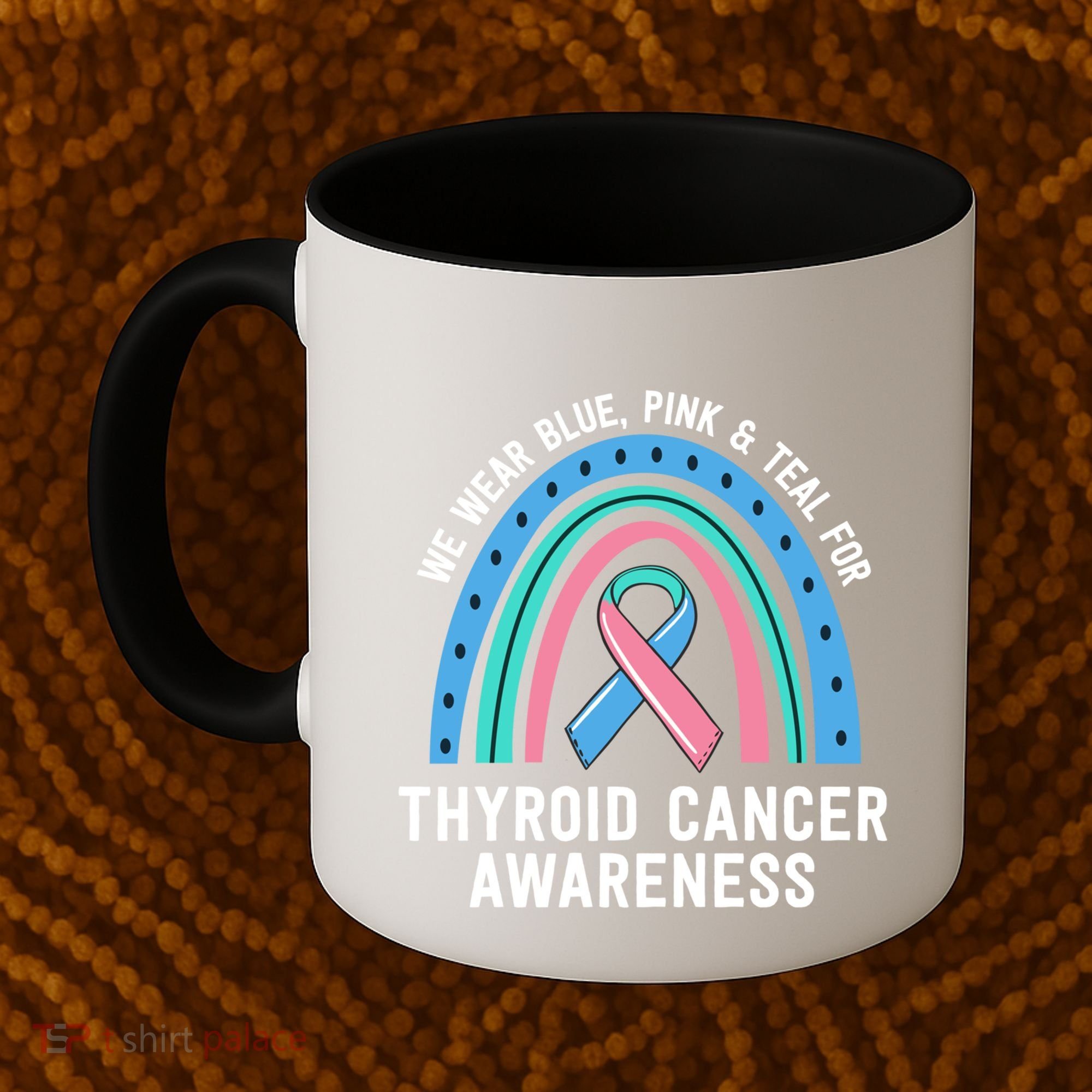 We Wear Blue Pink Teal Thyroid Cancer Awareness Family Group Gift Coffee Mug