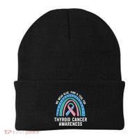 We Wear Blue Pink Teal Thyroid Cancer Awareness Family Group Gift Beanie thumb 0