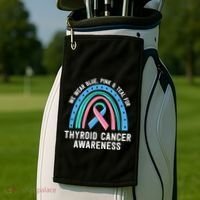 We Wear Blue Pink Teal Thyroid Cancer Awareness Family Group Gift Golf Towel thumb 2