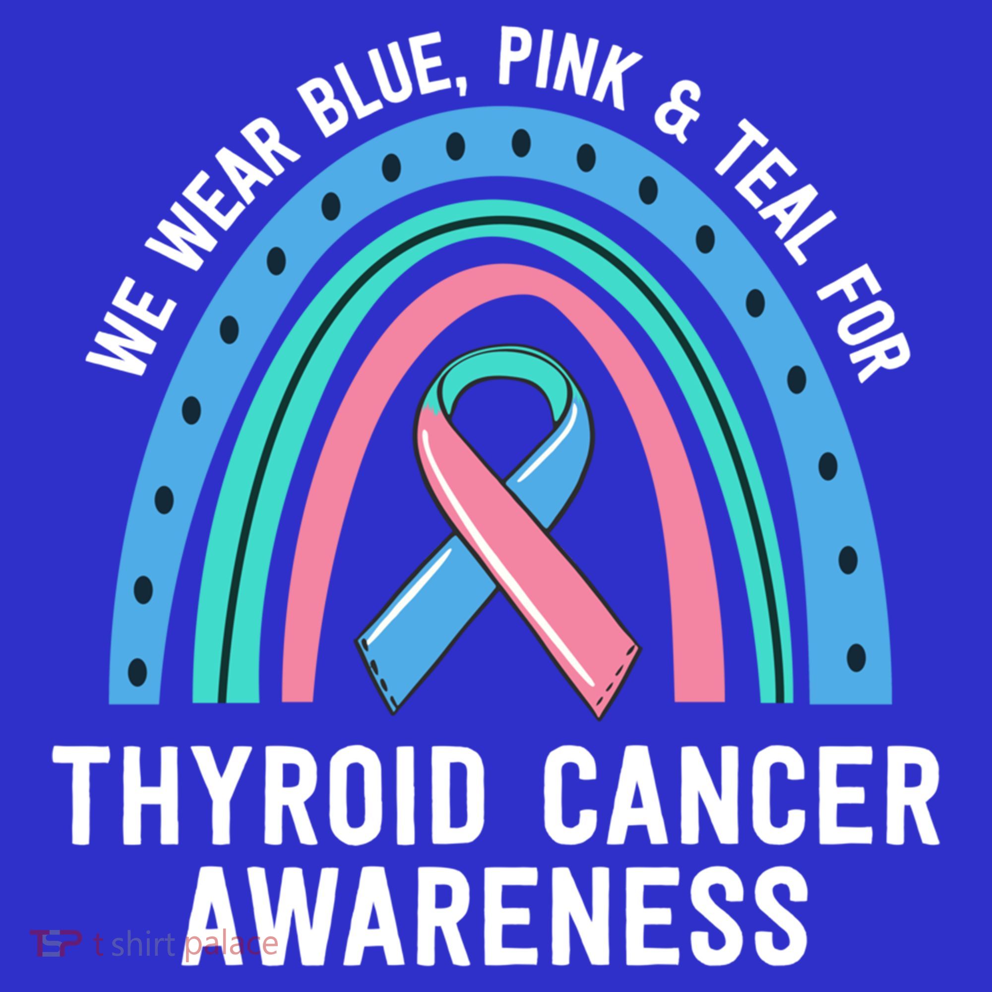 We Wear Blue Pink Teal Thyroid Cancer Awareness Family Group Gift Apron