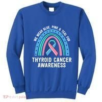 We Wear Blue Pink Teal Thyroid Cancer Awareness Family Group Gift Sweatshirt thumb 0