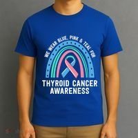 We Wear Blue Pink Teal Thyroid Cancer Awareness Family Group Gift T-Shirt thumb 3