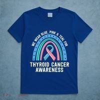 We Wear Blue Pink Teal Thyroid Cancer Awareness Family Group Gift T-Shirt thumb 5