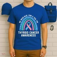We Wear Blue Pink Teal Thyroid Cancer Awareness Family Group Gift T-Shirt thumb 6