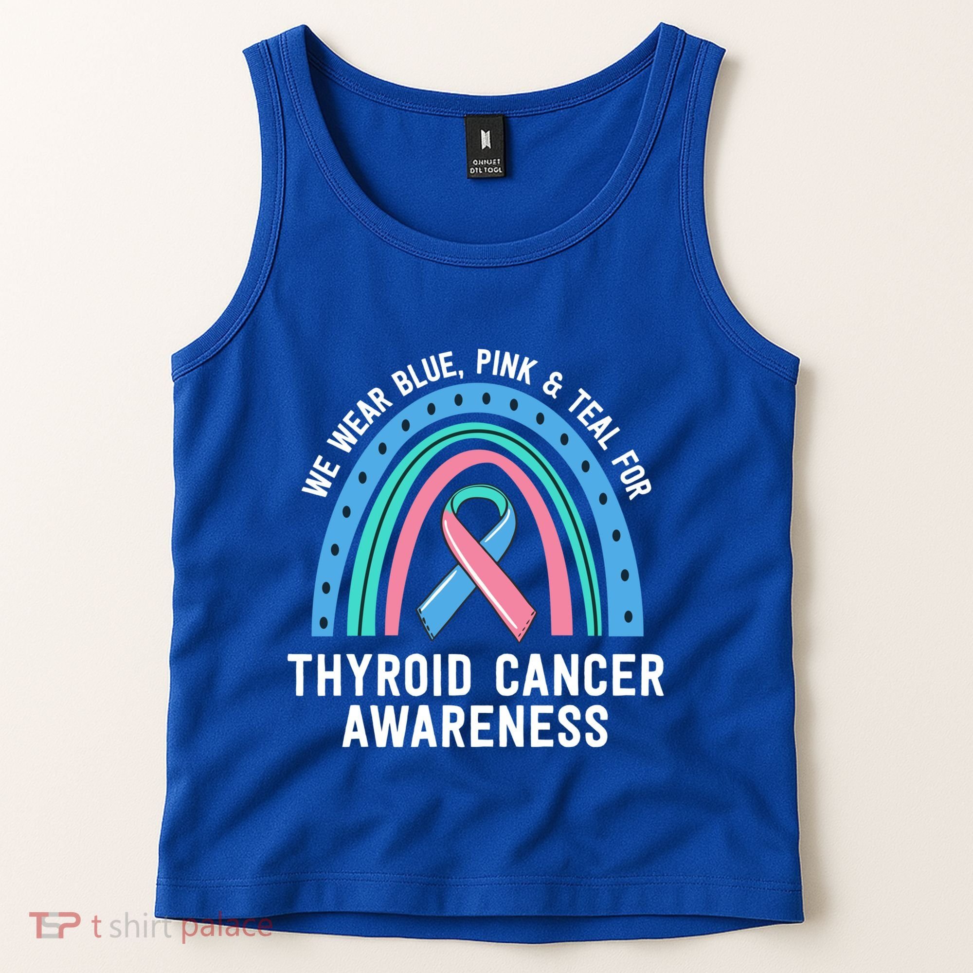 We Wear Blue Pink Teal Thyroid Cancer Awareness Family Group Gift Tank Top