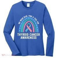 We Wear Blue Pink Teal Thyroid Cancer Awareness Family Group Gift Women's Long Sleeve Shirt thumb 0