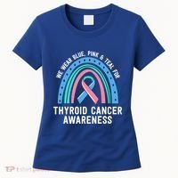 We Wear Blue Pink Teal Thyroid Cancer Awareness Family Group Gift Women's T-Shirt thumb 0