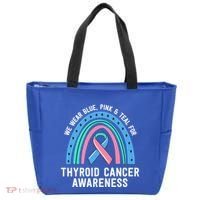 We Wear Blue Pink Teal Thyroid Cancer Awareness Family Group Gift Tote Bag thumb 0