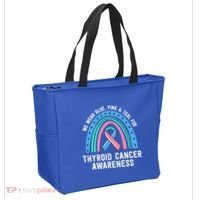 We Wear Blue Pink Teal Thyroid Cancer Awareness Family Group Gift Tote Bag thumb 2