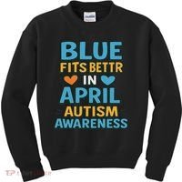 We Wear Blue In April Autism Awareness Neurodiversity Kids Sweatshirt thumb 0