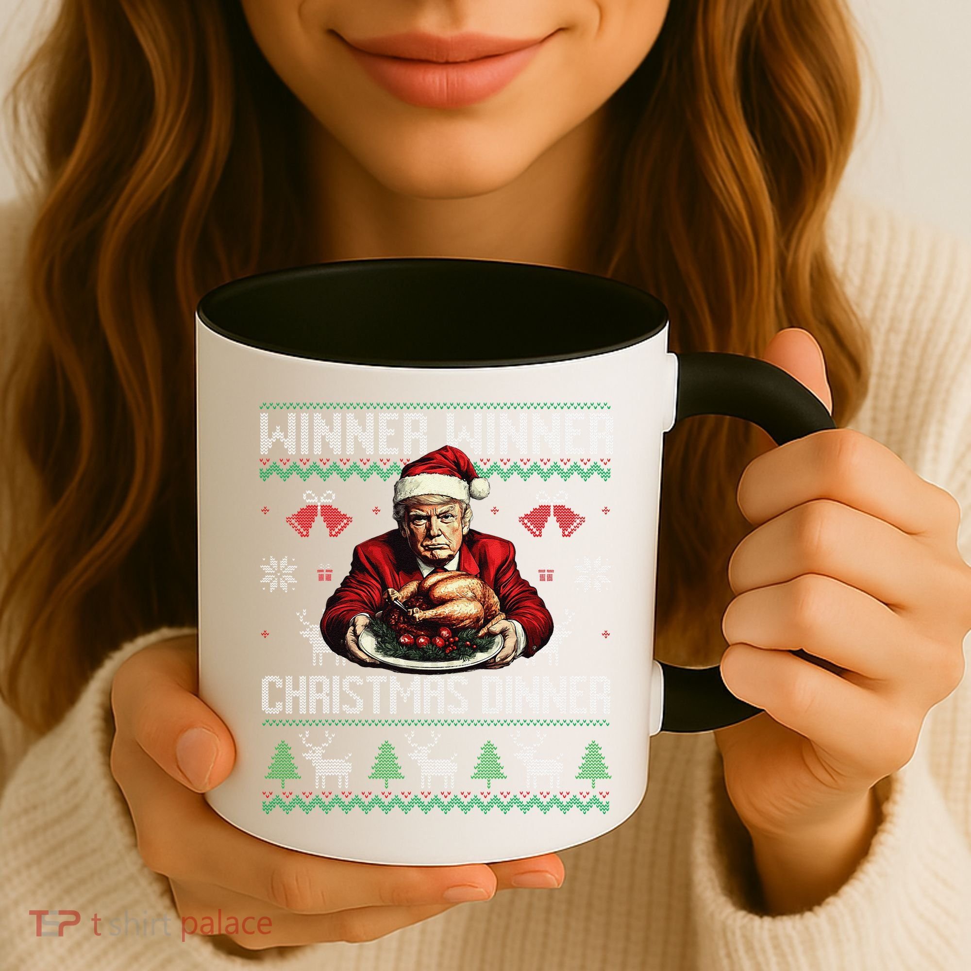 Winner Winner Christmas Dinner Santa Trump Ugly Sweater Xmas Coffee Mug