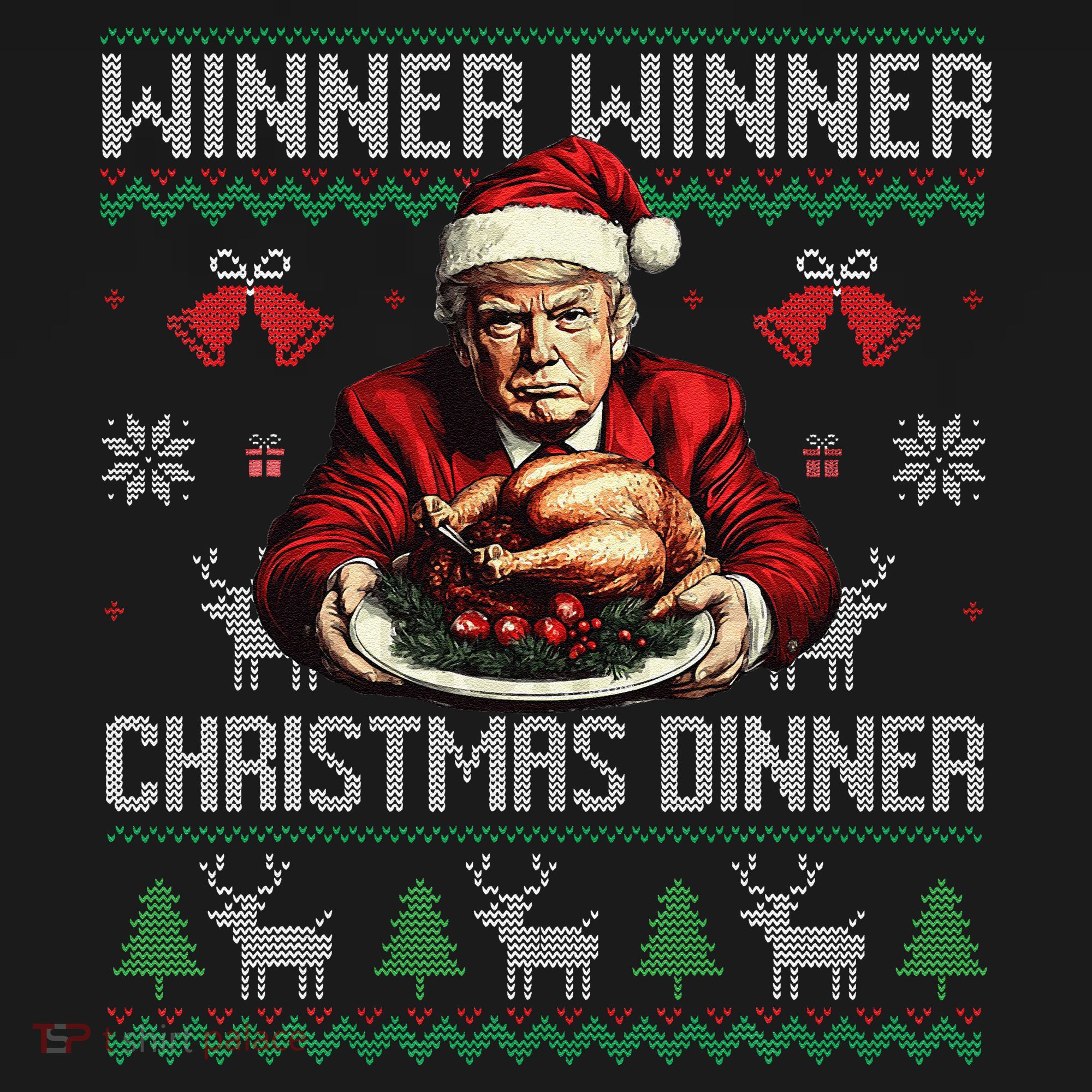 Winner Winner Christmas Dinner Santa Trump Ugly Sweater Xmas Coaster