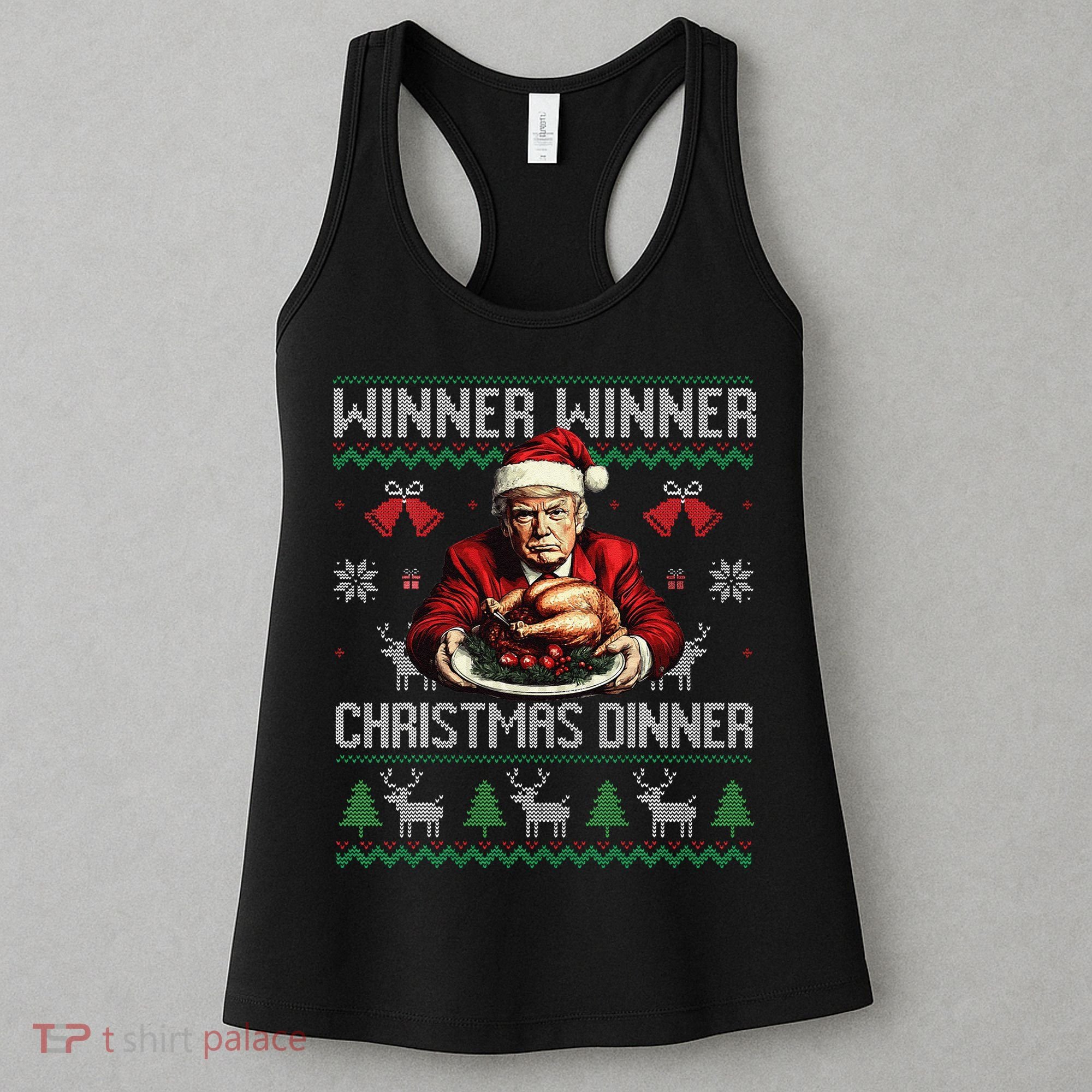 Winner Winner Christmas Dinner Santa Trump Ugly Sweater Xmas Women's Tank Top